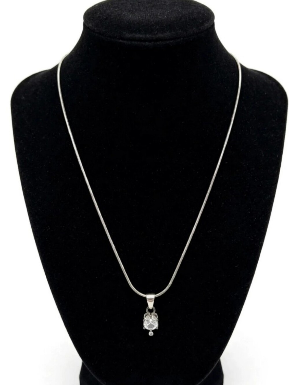 2/$10.  Delicate Silver-Tone Snake Chain Necklace with Clear Teardrop Pendant